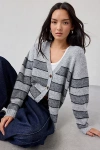 Bdg Eliot Striped Oversized Cardigan In Grey, Women's At Urban Outfitters In Gray