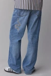 Bdg Embroidered Centipede Baggy Skate Fit Jean In Vintage Denim Light, Men's At Urban Outfitters In Vintage Denim Light