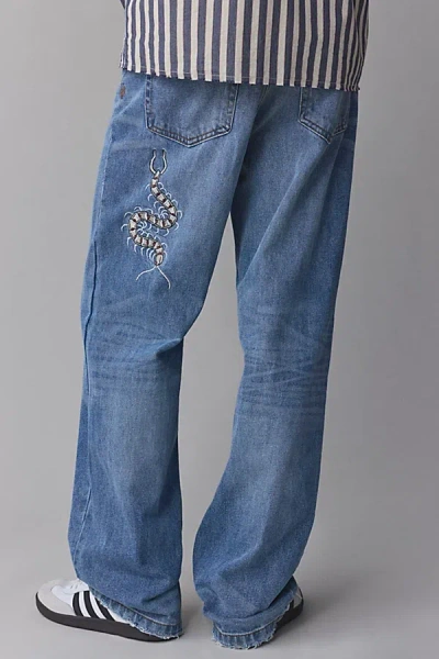 Bdg Embroidered Centipede Baggy Skate Fit Jean In Vintage Denim Light, Men's At Urban Outfitters In Vintage Denim Light