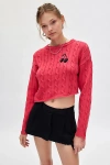 Bdg Emmett Graphic Cable Knit Asymmetric Pullover Sweater In Blush, Women's At Urban Outfitters