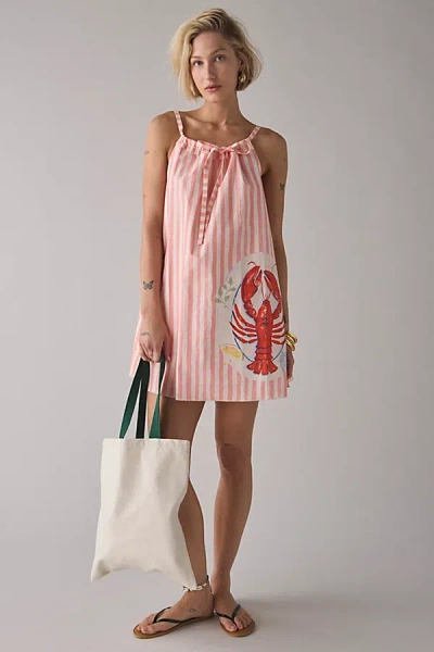 Bdg Eva Tie-front Ruched Strap Trapeze Mini Dress In Red Lobster, Women's At Urban Outfitters