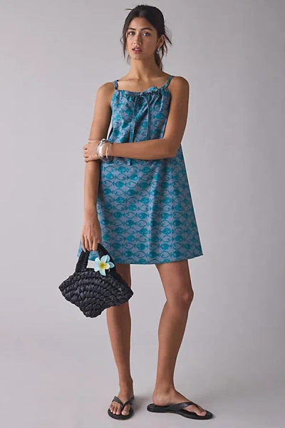 Bdg Eva Tie-front Ruched Strap Trapse Mini Dress In Blue, Women's At Urban Outfitters