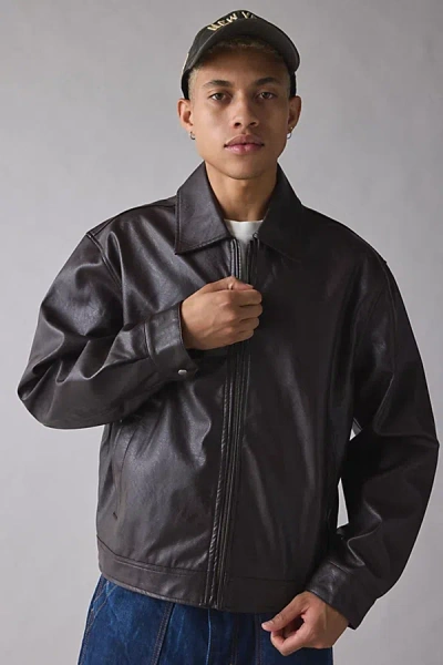 Bdg Faux Leather Zip Jacket In Chocolate, Men's At Urban Outfitters In Brown