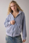 Bdg Field Day Waffle Knit Zip-up Hoodie Sweatshirt In Blue, Women's At Urban Outfitters
