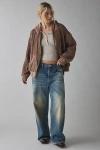 Bdg Field Day Waffle Knit Zip-up Hoodie Sweatshirt In Brown, Women's At Urban Outfitters