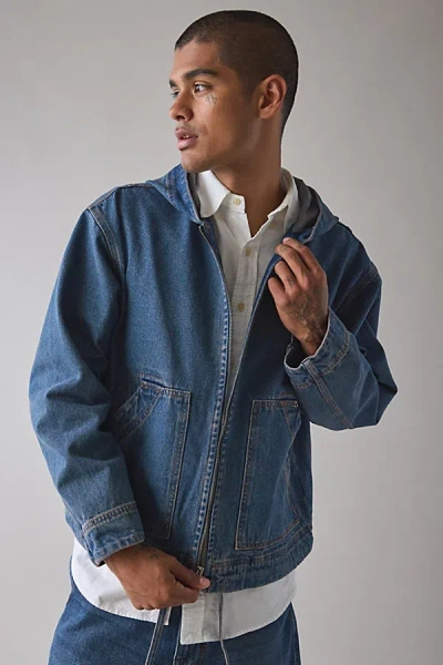 Bdg Flint Zip Front Hooded Denim Jacket In Tinted Denim, Men's At Urban Outfitters