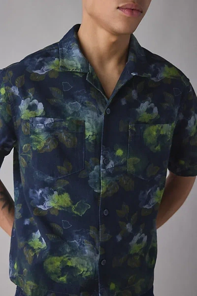 Bdg Floral Washed Cotton Short Sleeve Shirt Top In Navy, Men's At Urban Outfitters