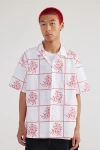 Bdg Floral Windowpane Embroidered Shirt Top In Lucent/true Red, Men's At Urban Outfitters