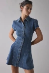 Bdg For Keeps Seamed Button Front Denim Mini Dress In Medium Wash, Women's At Urban Outfitters