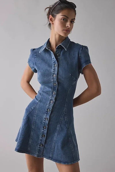 Bdg For Keeps Seamed Button Front Denim Mini Dress In Medium Wash, Women's At Urban Outfitters