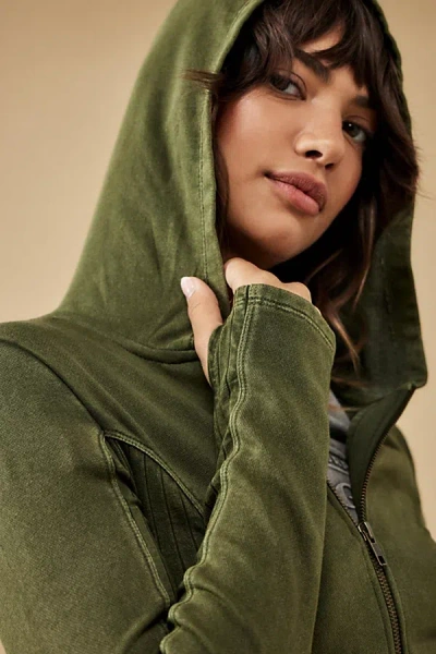 Bdg Fran Panelled Zip-through Hoodie In Olive At Urban Outfitters