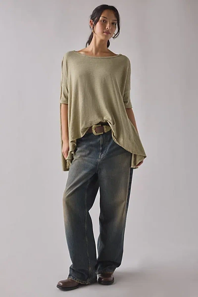 Bdg Frannie Flounce Boatneck Oversized Tee In Olive, Women's At Urban Outfitters In Green