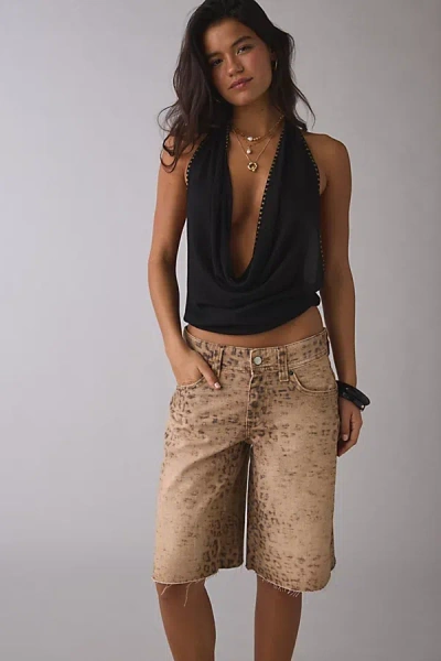 Bdg Front Runner Printed Mid-rise Baggy Jort In Brown, Women's At Urban Outfitters