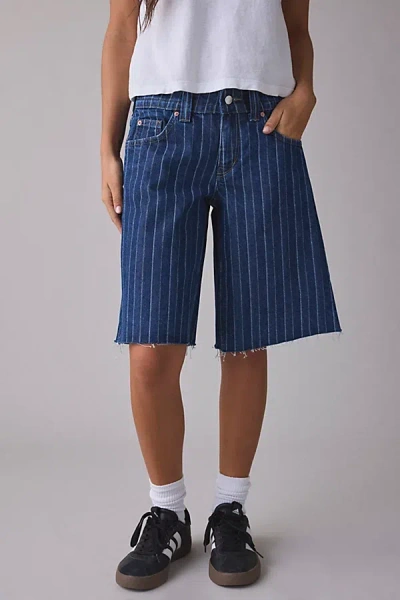 Bdg Front Runner Printed Mid-rise Baggy Jort In Rinsed Stripes, Women's At Urban Outfitters In Blue