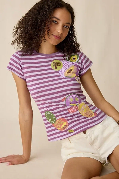 Bdg Fruit Sticker Graphic Short Sleeve Spill The Tee In Purple, Women's At Urban Outfitters