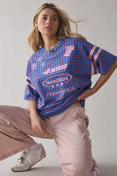 Bdg Furrious Rowan Graphic Oversized Checkerboard Jersey Tee In Purple, Women's At Urban Outfitters