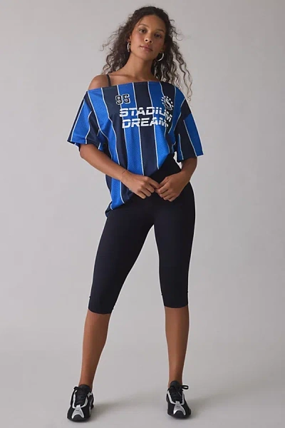 Bdg Futbol Graphic Off-the-shoulder Jersey Tee In Blue, Women's At Urban Outfitters