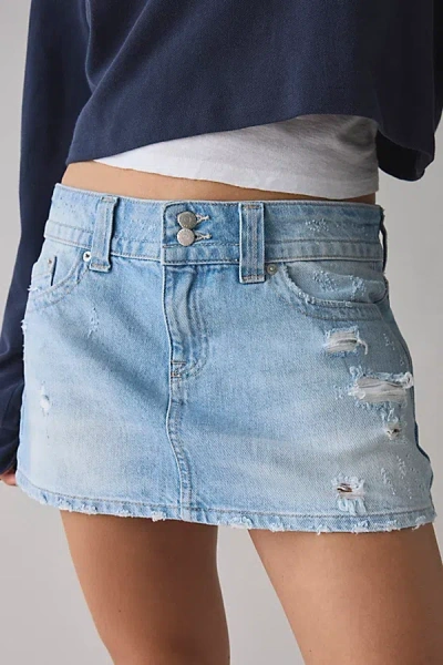 Bdg Game Day Low-rise Denim Micro Mini Skirt In Pale Blue, Women's At Urban Outfitters