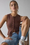 Bdg Gigi Knit Button-down Tank Top In Brown, Women's At Urban Outfitters