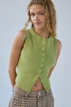 Bdg Gigi Knit Button-down Tank Top In Green, Women's At Urban Outfitters