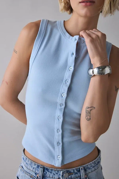 Bdg Gigi Knit Button-down Tank Top In Light Blue, Women's At Urban Outfitters