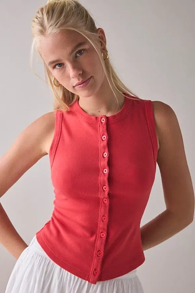 Bdg Gigi Knit Button-down Tank Top In Red, Women's At Urban Outfitters