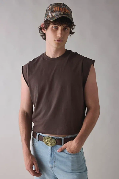 Bdg Grayson Solid Cutoff Muscle Tank Top In Chocolate, Men's At Urban Outfitters In Brown