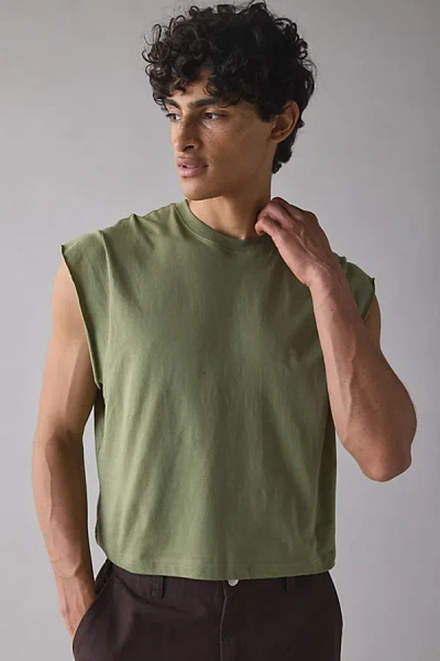Bdg Grayson Solid Cutoff Muscle Tank Top In Khaki, Men's At Urban Outfitters