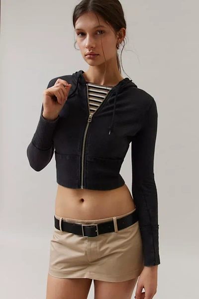Bdg Hailey Zip-up Cropped Hoodie Sweatshirt In Black, Women's At Urban Outfitters