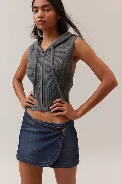 Bdg Harlow Denim Micro Mini Wrap Skirt In Tinted Denim, Women's At Urban Outfitters In Gray