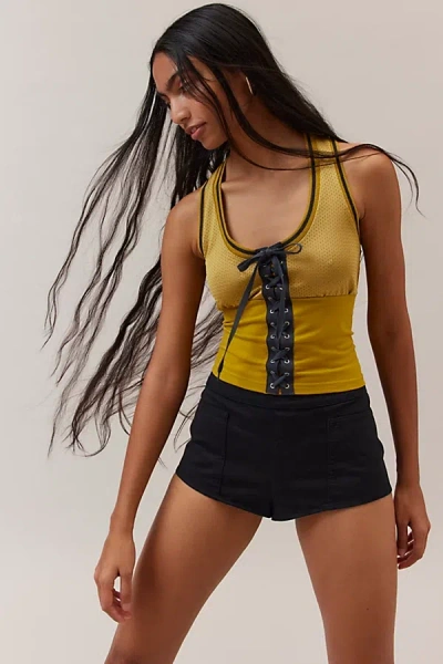Bdg Indi Lace-up Mesh Tank Top, Women's At Urban Outfitters In Brown