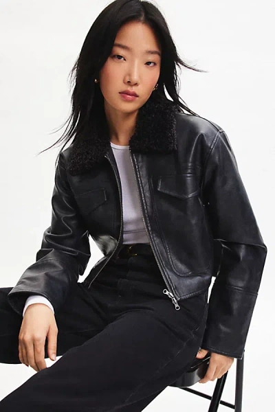 Bdg Janine Faux Leather Cropped Aviator Jacket In Grey, Women's At