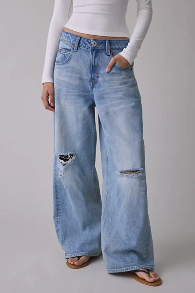 Bdg Jaya Destructed Baggy Boyfriend Jeans In Vintage Denim Light, Women's At Urban Outfitters In Blue