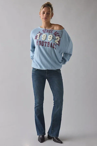 Bdg Jessa Graphic Off-the-shoulder Pullover Top In Slate, Women's At Urban Outfitters In Gray