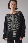 Bdg Jessa Skeleton Graphic Off-the-shoulder Pullover Top In Black, Women's At Urban Outfitters In Black