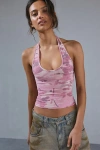 Bdg Joanna Ribbed Knit Halter Top In Pink Camo, Women's At Urban Outfitters