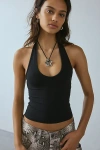 Bdg Joanna Ribbed Knit Halter Top In Washed Black, Women's At Urban Outfitters