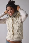 Bdg Josephine Cable Knit Faux-fur Trim Hooded Sweater Vest In Ivory, Women's At Urban Outfitters In White