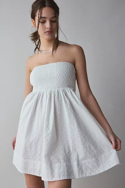 Bdg Juliana Eyelet Strapless Mini Dress In White Eyelet, Women's At Urban Outfitters