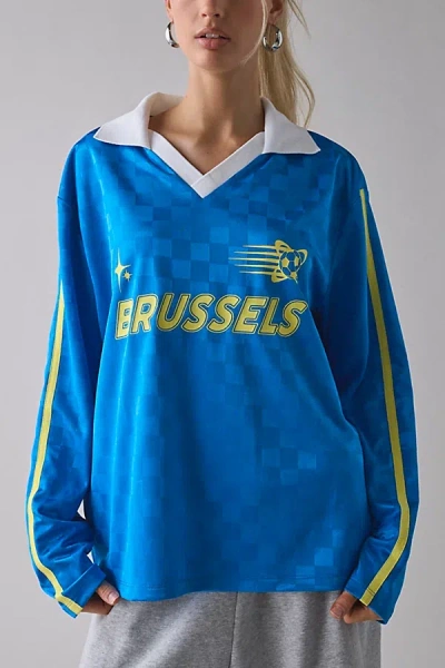 Bdg Kane Brussels Soccer Jersey Graphic Long Sleeve Tee In Blue, Women's At Urban Outfitters