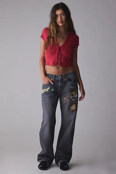 Bdg Kayla Patched Low-rise Jean In Black Patch, Women's At Urban Outfitters