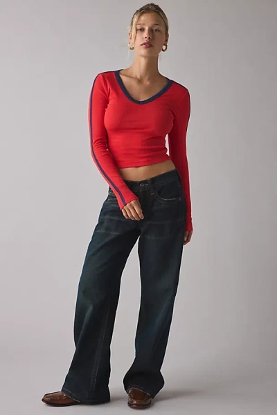 Bdg Kayla Coated Low-rise Jean In Coated Dark Wash, Women's At Urban Outfitters In Red