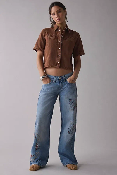 Bdg Kayla Embroidered Low-rise Jean In Tapestry Embroidery, Women's At Urban Outfitters