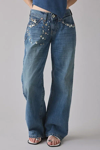 Bdg Kayla Mixed Trinket Embellished Low-rise Jeans In Vintage Denim Medium, Women's At Urban Outfitters In Blue