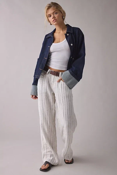 Bdg Kayla Pinstripe Linen Low-rise Pant In White Stripe, Women's At Urban Outfitters