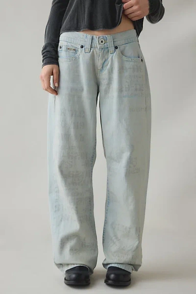 Bdg Kayla Printed Low-rise Jean In Bleach Script, Women's At Urban Outfitters In Blue