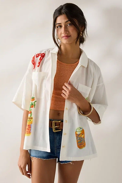 Bdg Keepsake Souvenir Graphic Short Sleeve Button-up Shirt Top In Neutral, Women's At Urban Outfitters