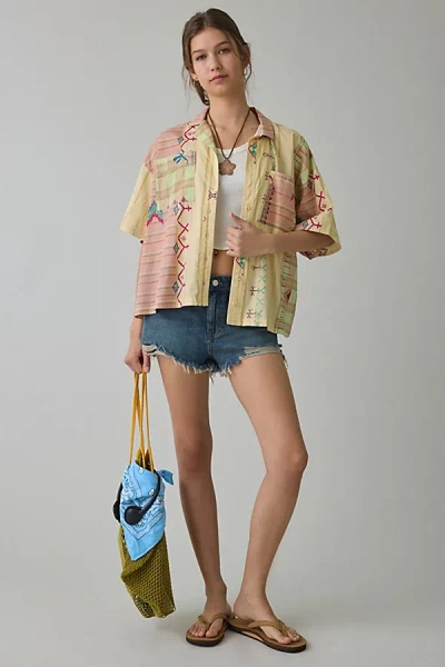 Bdg Keepsake Souvenir Graphic Short Sleeve Button-up Shirt Top In Yellow, Women's At Urban Outfitters In Multi