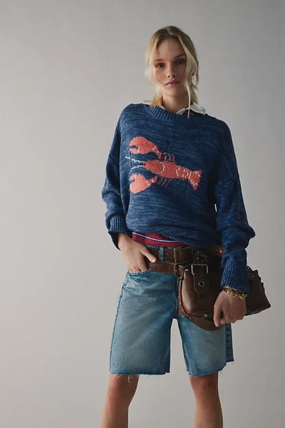 Bdg Kurt Lobster Graphic Distressed Sweater In Navy, Women's At Urban Outfitters