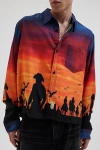 Bdg Landscape Printed Drapey Long Sleeve Button-down Shirt At Urban Outfitters In Multicolor